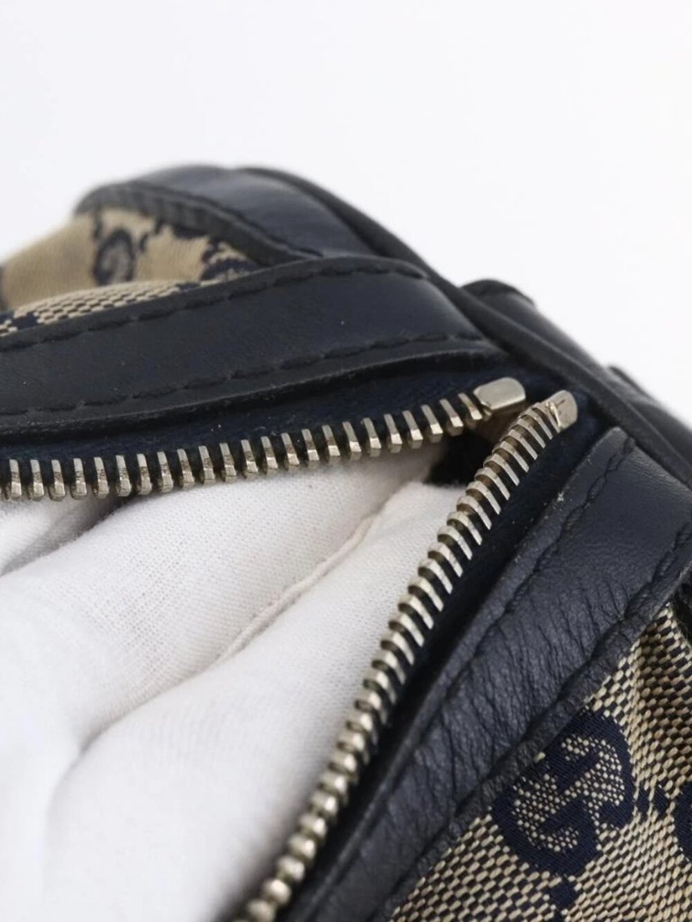 GUCCI GG Canvas Sherry Line Boston Bag 2way Navy Gold 247205 Auth BA5935 - Picture 12 of 16